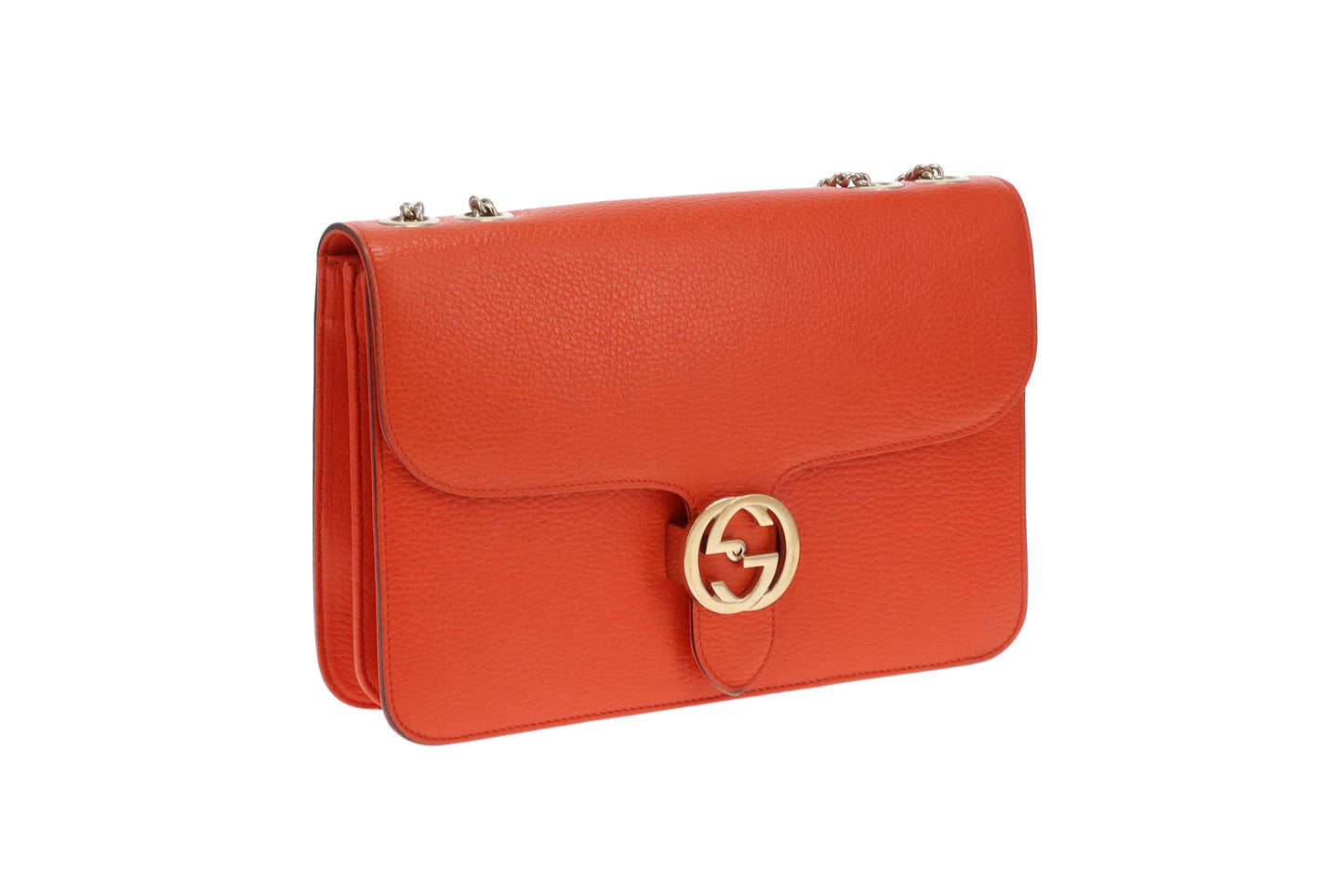 Gucci Interlocking G Shoulder Bag Orange Leather