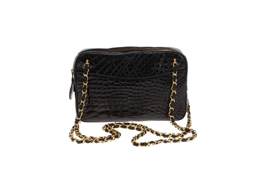 Chanel Camera Bag Vintage Croc Black 1989