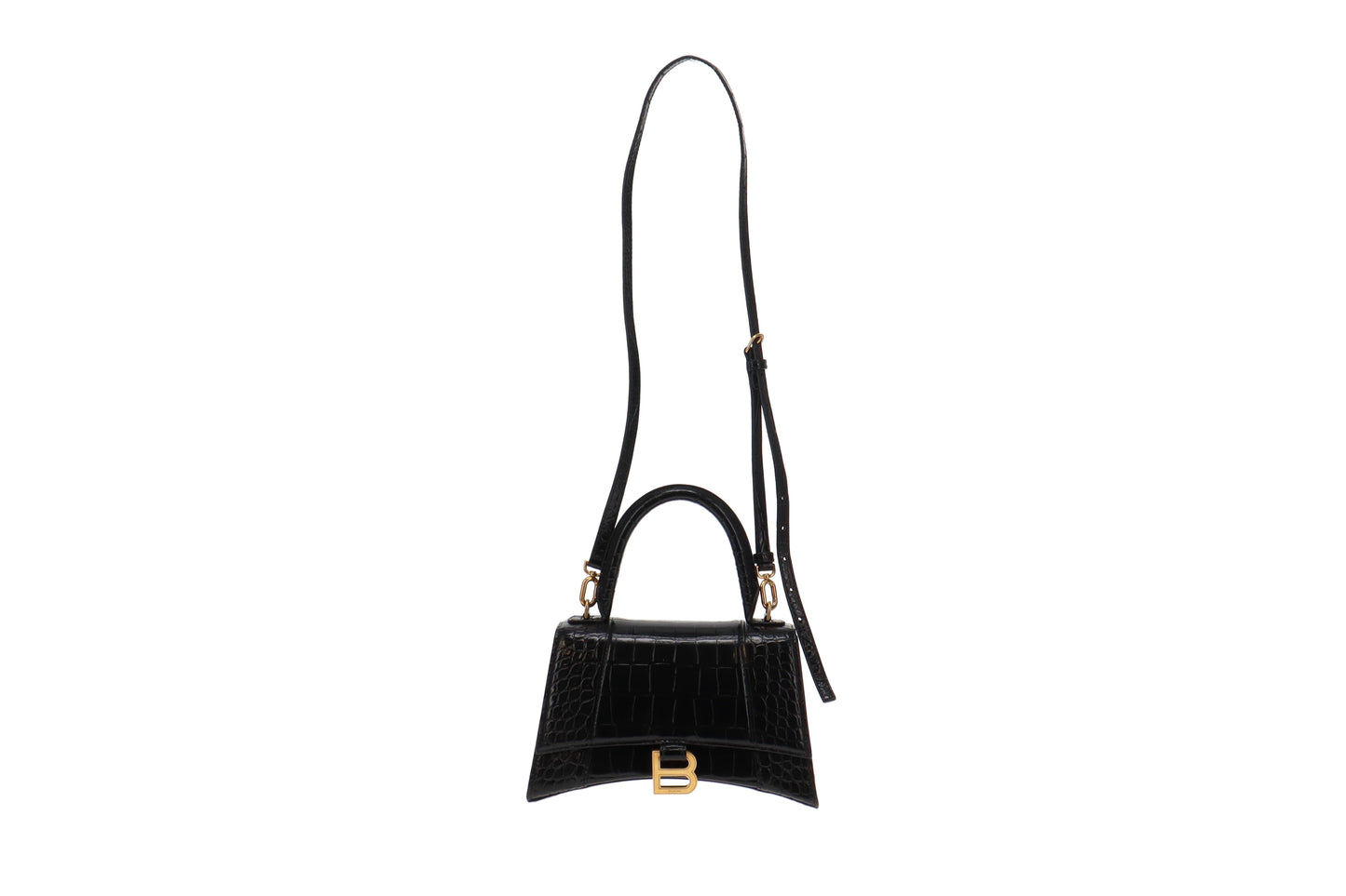 Balenciaga Hourglass Small Black Crocodile Embossed Leather GH RRP €2350