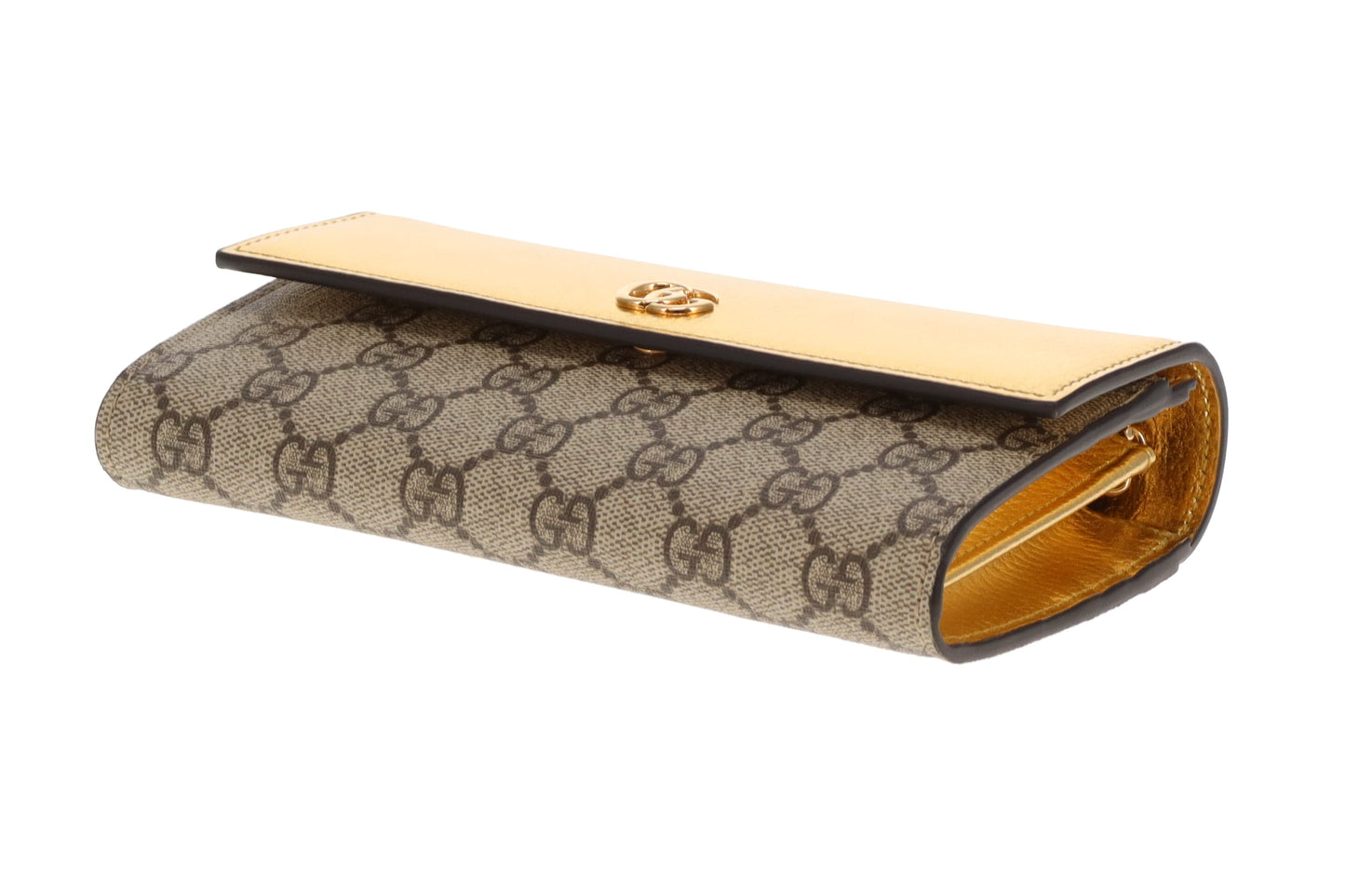 Gucci Marmont Wallet on Chain Gold Leather and GG Supreme