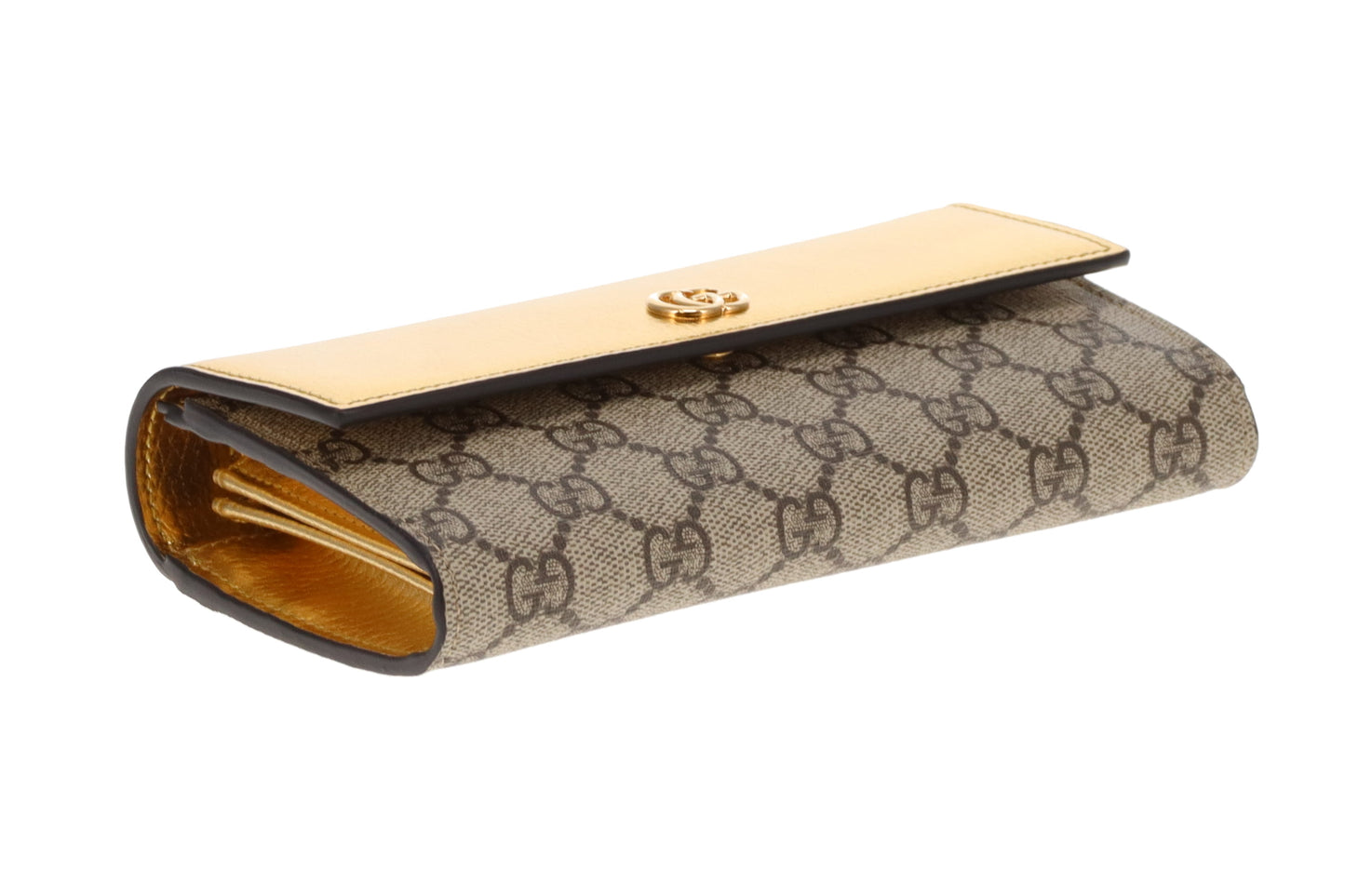 Gucci Marmont Wallet on Chain Gold Leather and GG Supreme