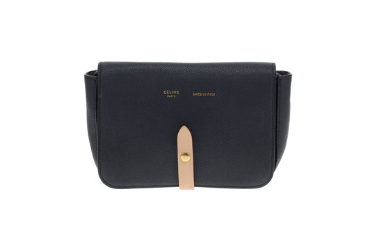 Celine Strap Crossbody & Clutch  Navy and Tan Leather