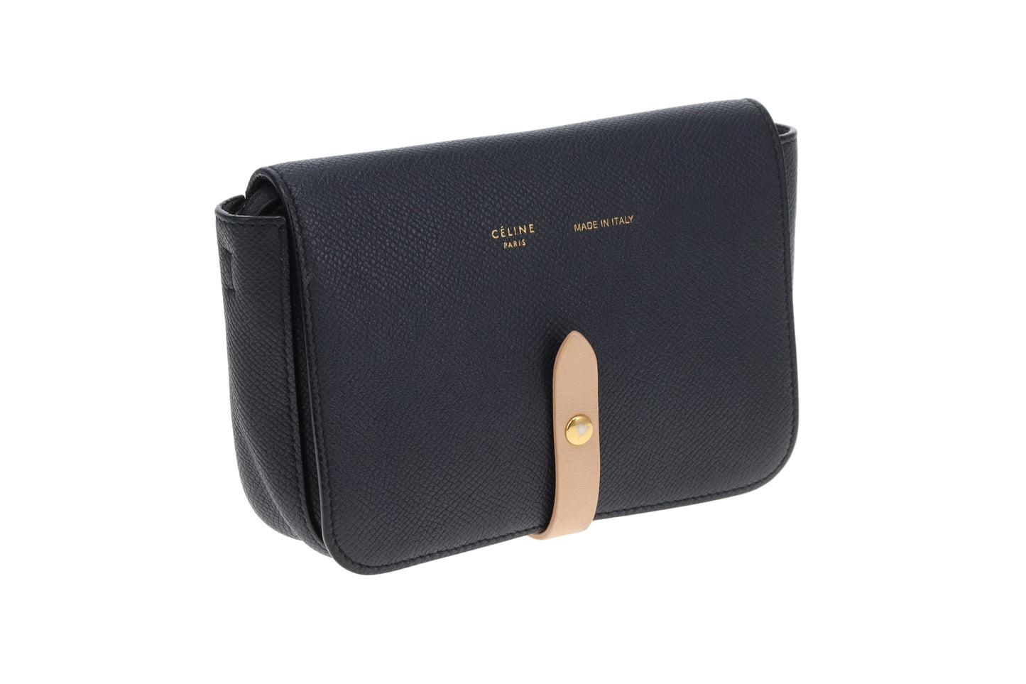 Celine Strap Crossbody & Clutch  Navy and Tan Leather