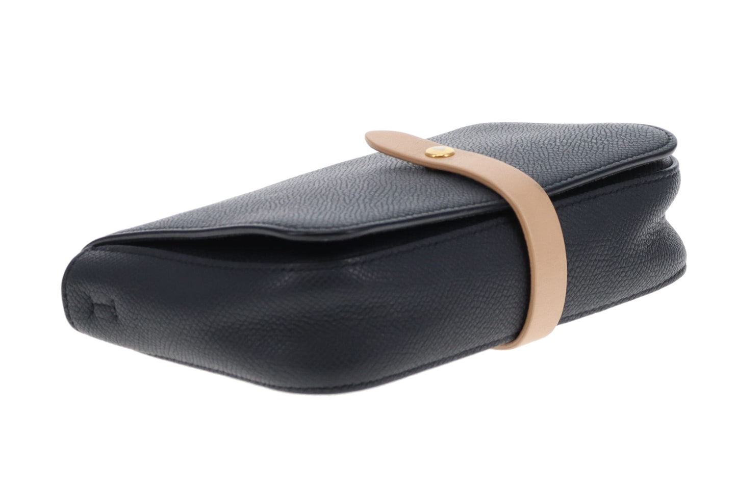 Celine Strap Crossbody & Clutch  Navy and Tan Leather