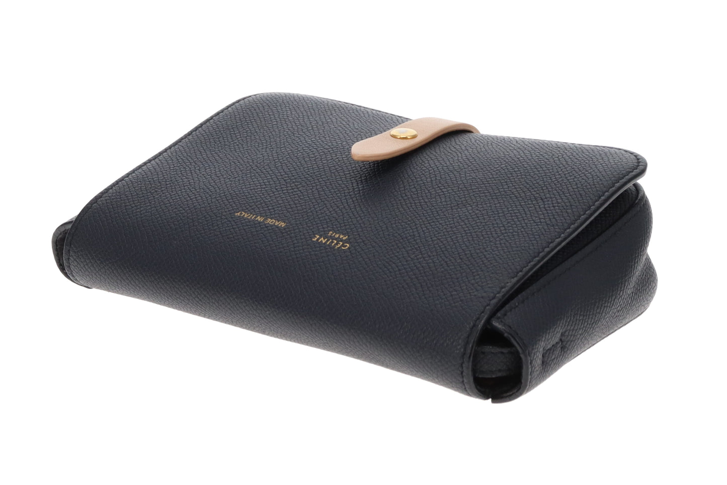 Celine Strap Crossbody & Clutch  Navy and Tan Leather