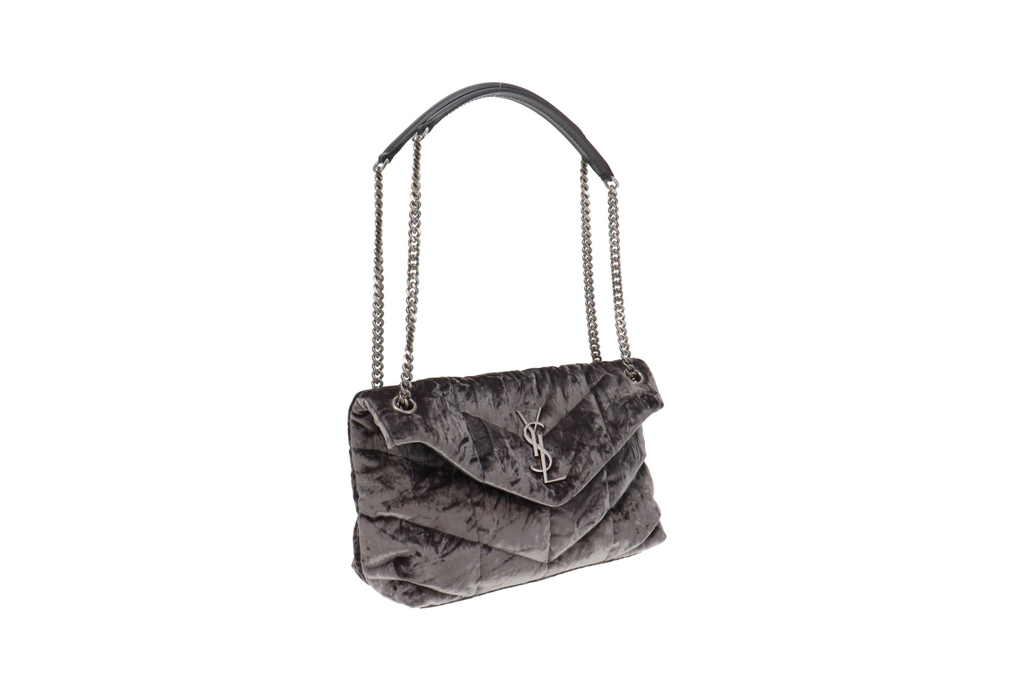 Saint Laurent Grey Crushed Velvet Small Puffer