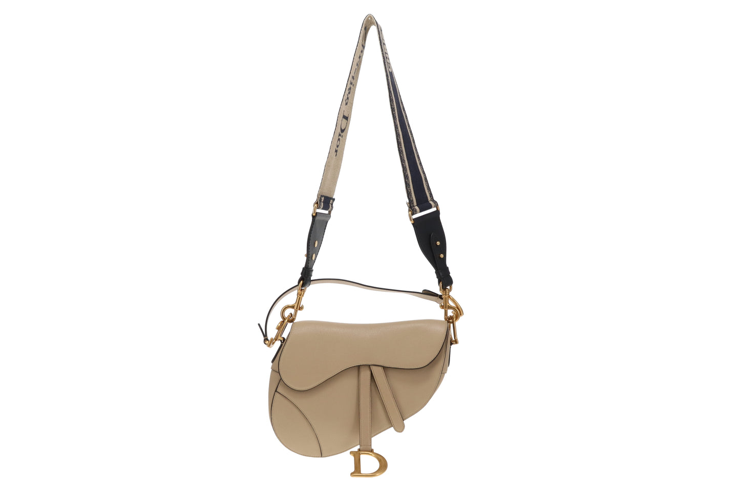 Dior Saddle Bag Beige With Montaigne Navy Strap (2020)