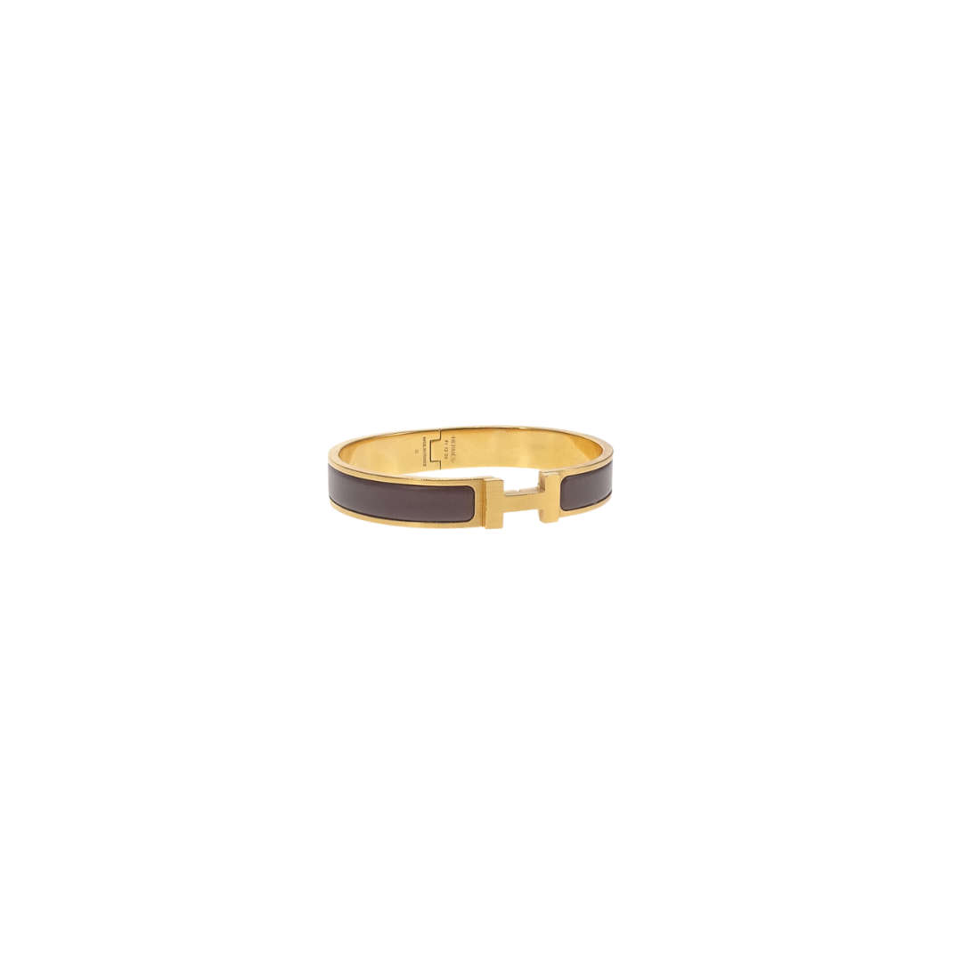 Hermes Clic HH Bangle Etain Mat Brushed Gold Plated with Matte Enamel