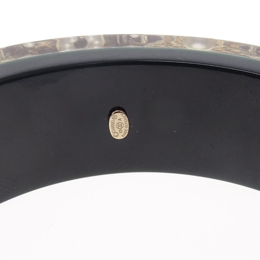 Chanel Resin Bangle In Dark Green & CC Costume Pearl Detail 2015