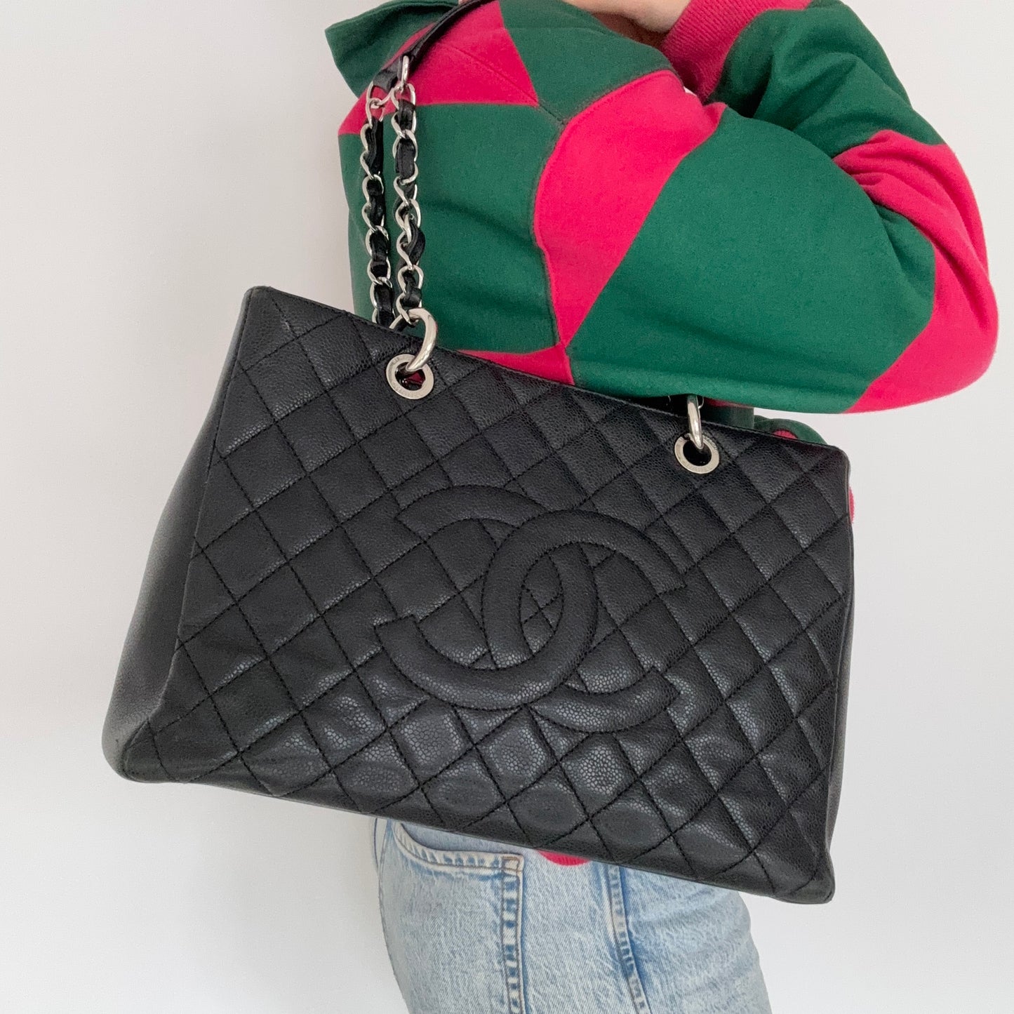 Chanel GST Grande Shopping Tote Black Caviar Leather Vintage NM