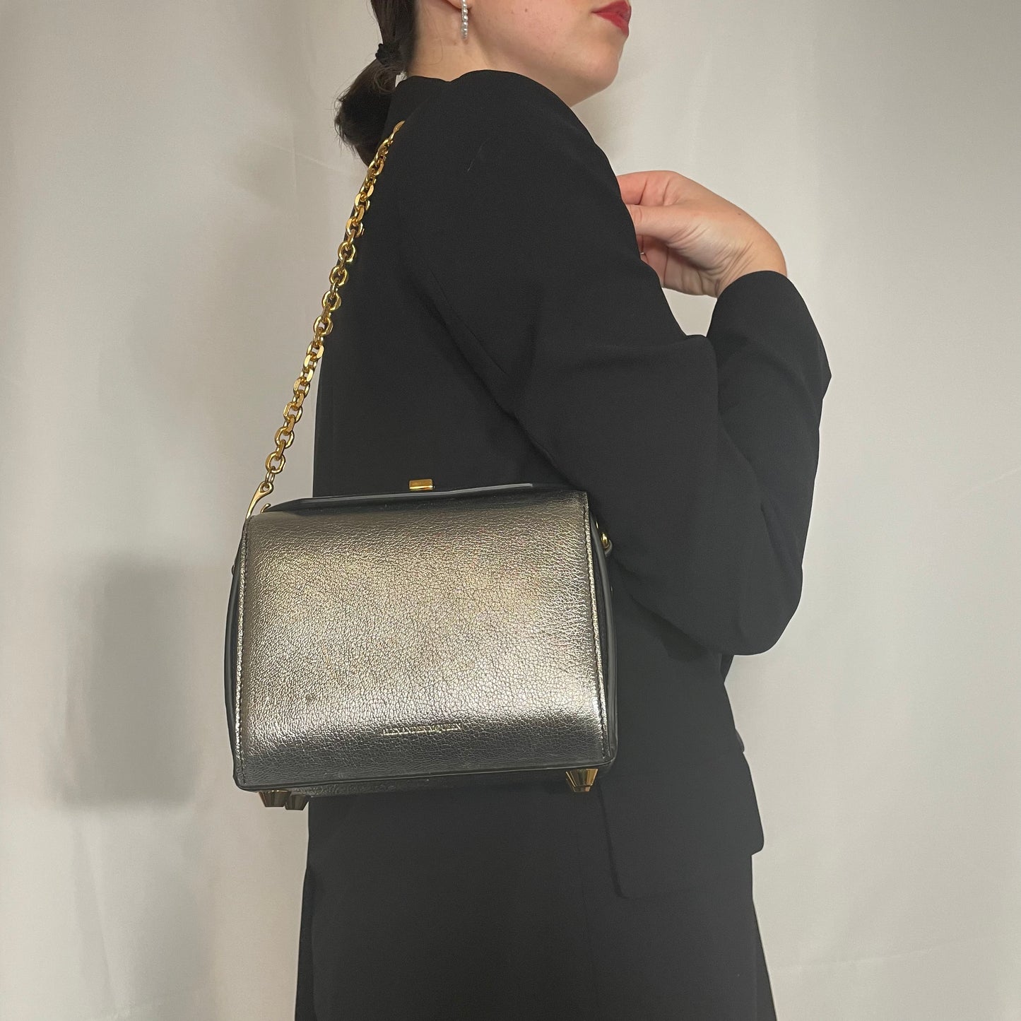 Alexander McQueen Box 19 Leather Crossbody Bag Silver