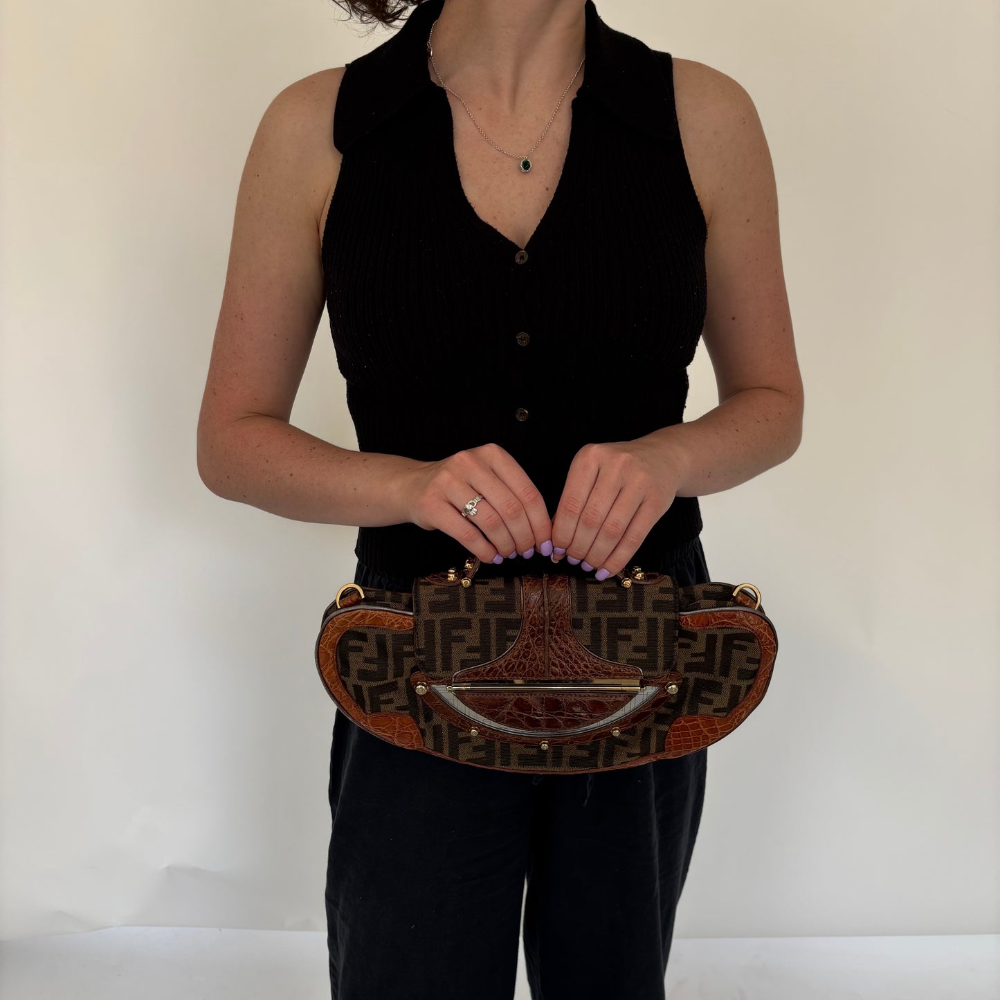 Fendi Mirror Vaniry Clutch Zucca (missing strap)