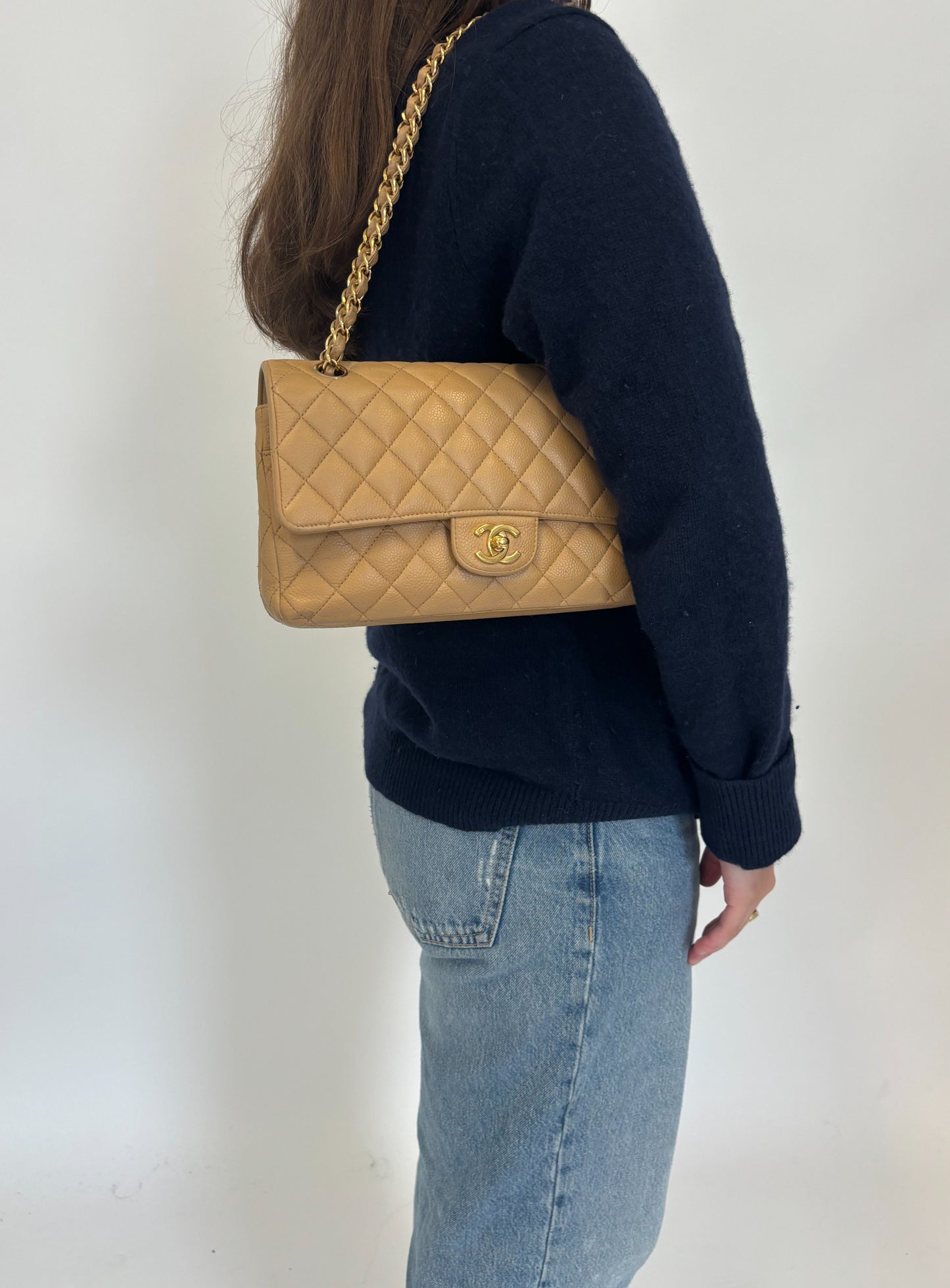 Chanel Classic Medium Double Flap Beige Caviar GH 2005/06
