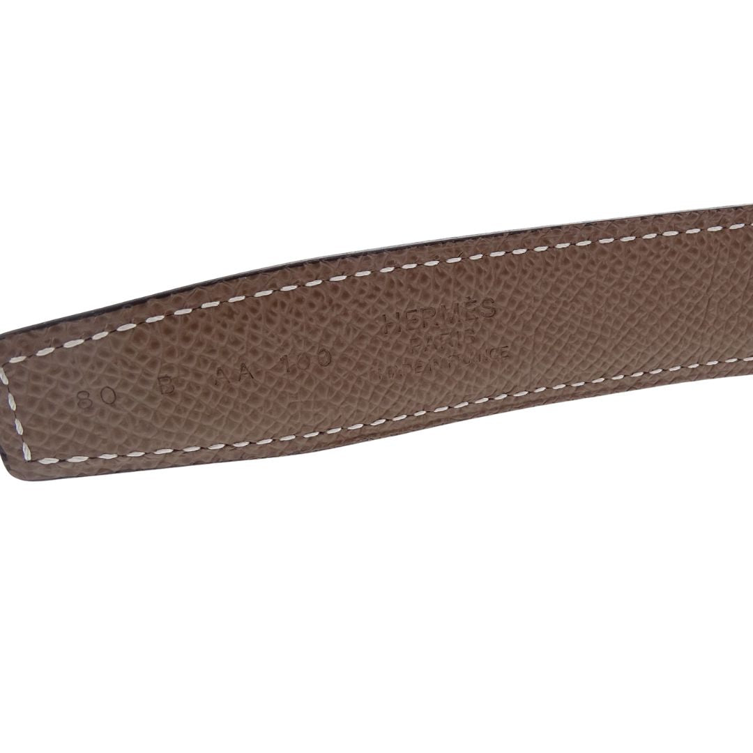 Hermes 24mm Gamma Buckle & Reversible Noir/Etoupe Belt 80cm