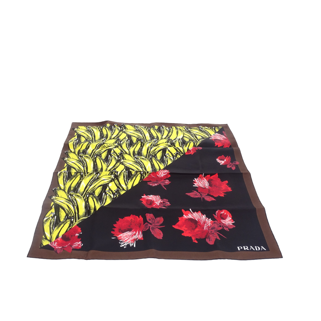 Prada Silk Scarf 55cm Banana and Flower Print