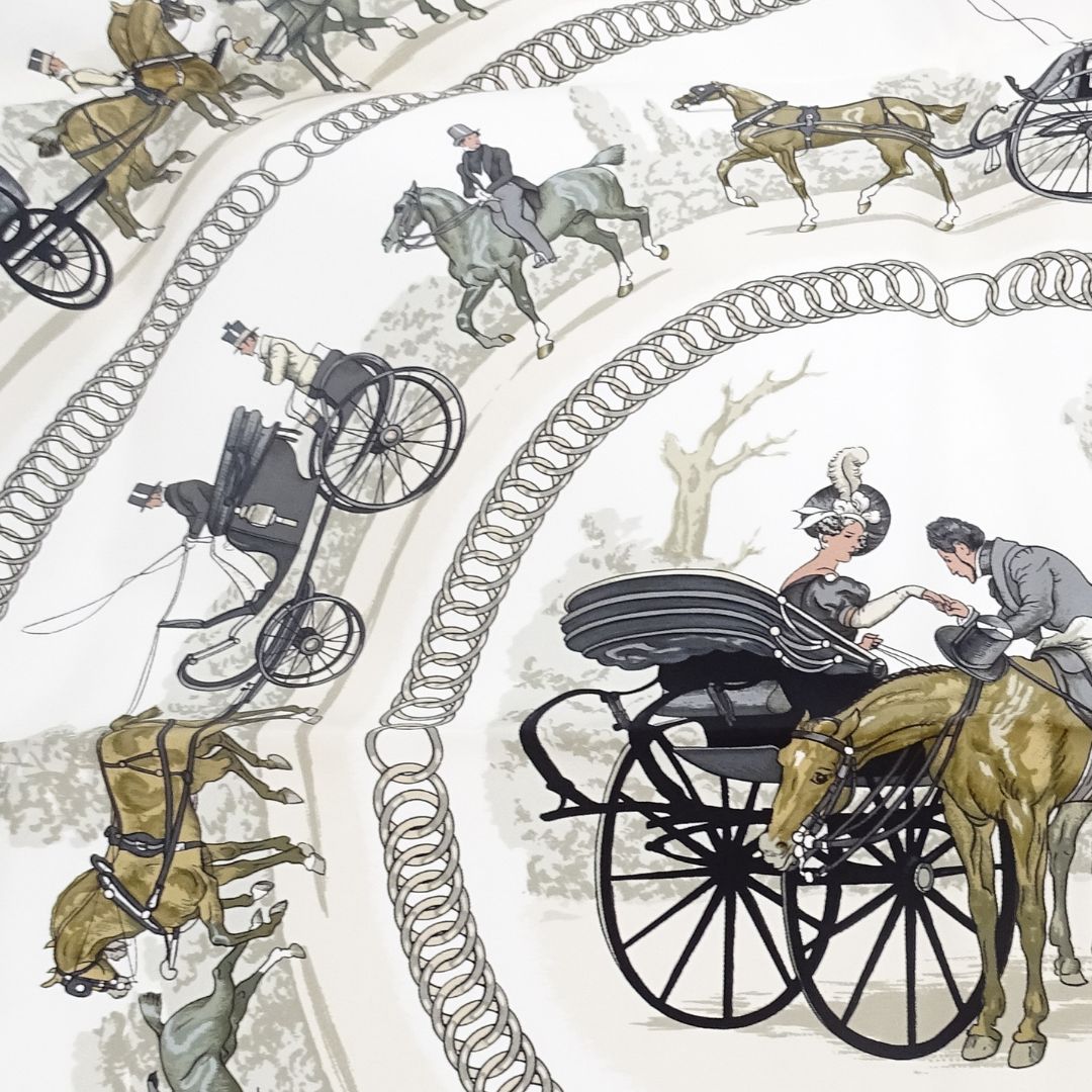 Hermes La Promenade De Longchamps 90cm Silk Scarf By Ledoux
