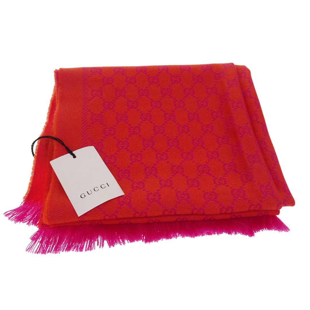 Gucci Lana Wool GG Orange & Pink Long Scarf