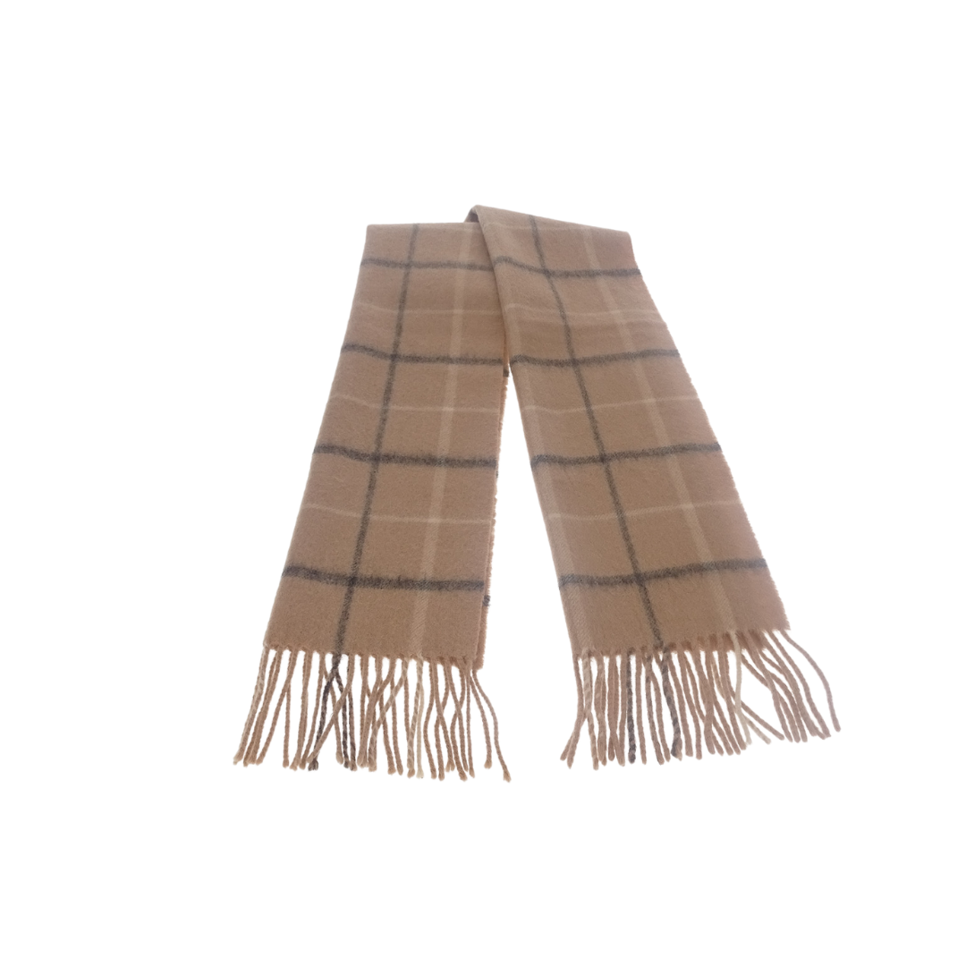 Bubrerry Beige and Grey Check 100% Lambswool Scarf