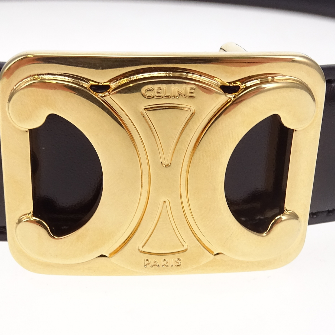 Celine Reversible Framed Triomphe Belt Black Calfskin and Lizard Embossed (85cm)