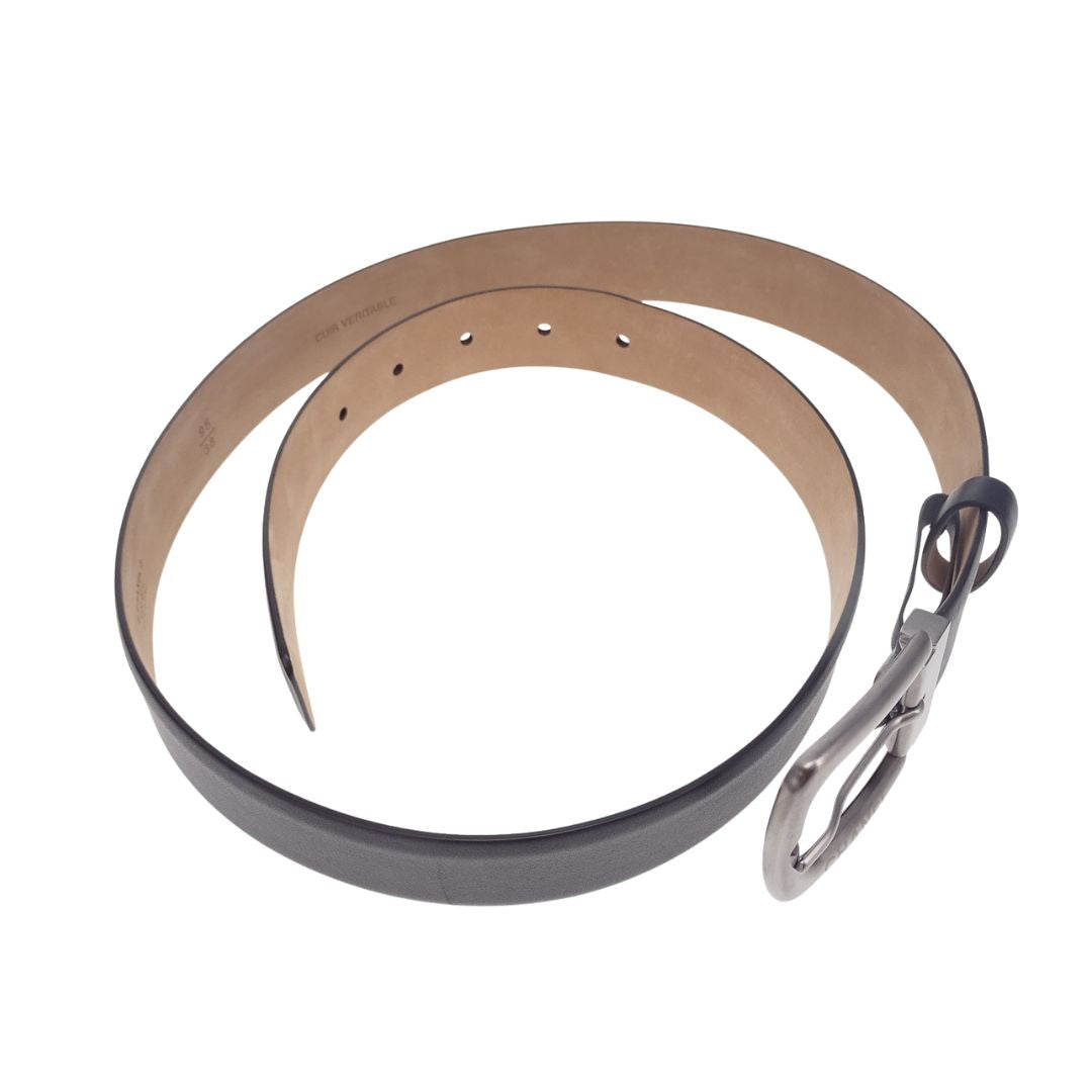 Chanel Belt Black Leather With Brushed Metal Buckle 95cm