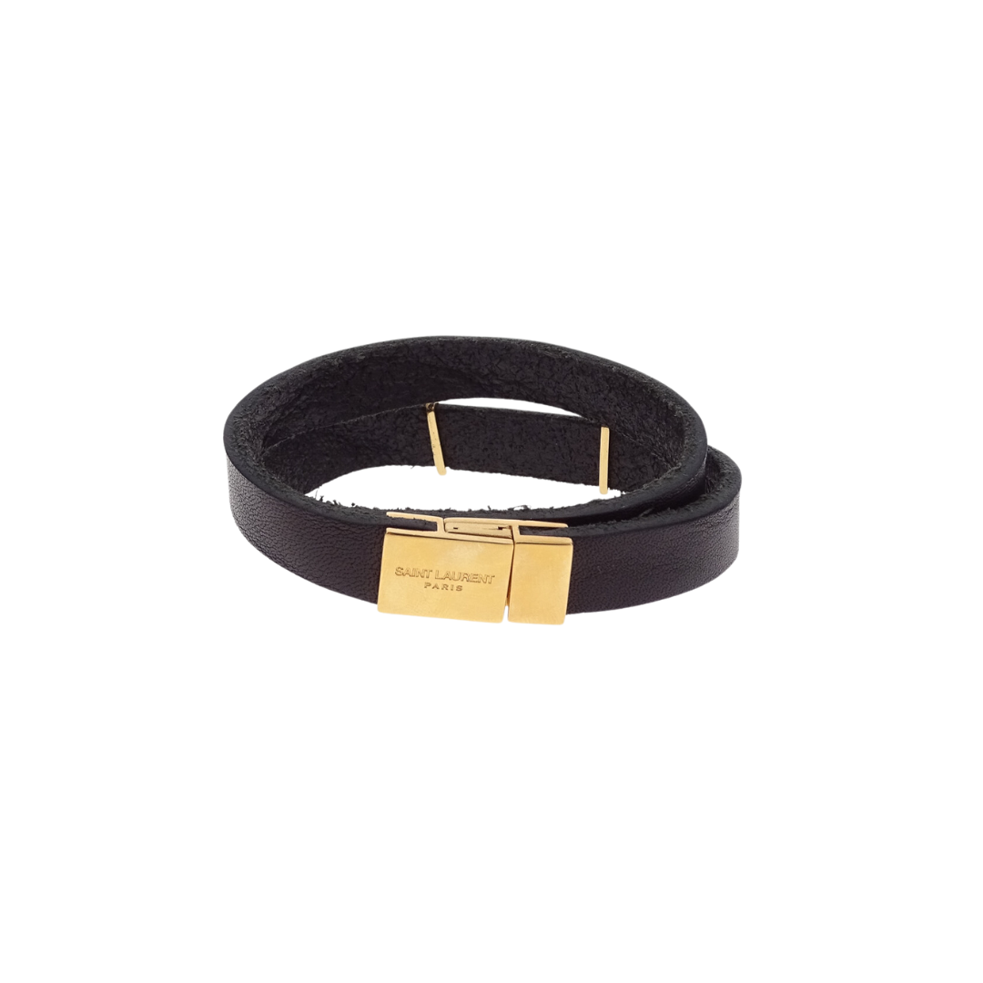 Saint Laurent Black Leather Opyum Double Wrap Bracelet