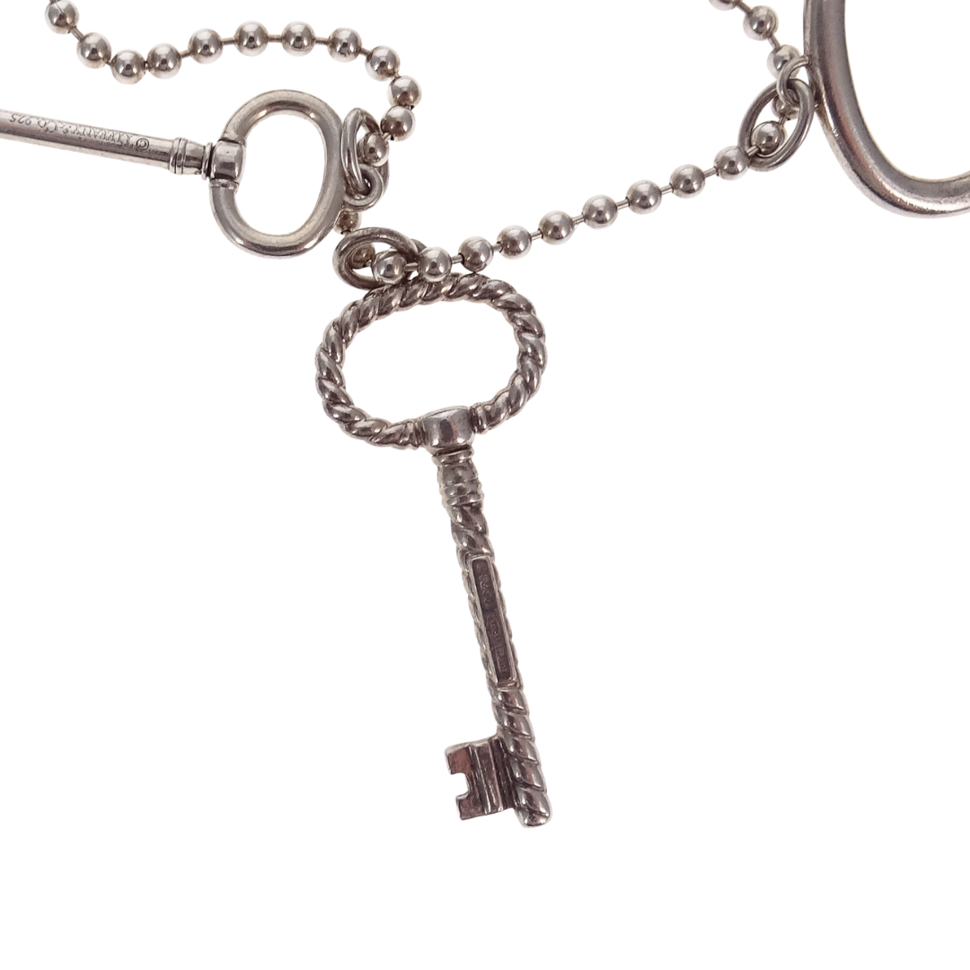 Tiffany & Co 3 Key Necklace with Beaded Chain Sterling Silver