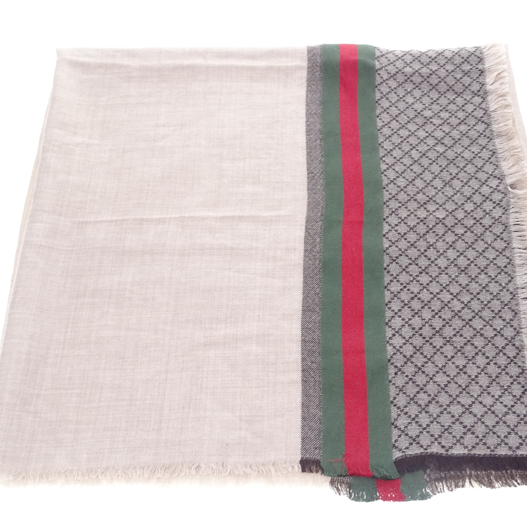 Gucci Wool & Silk Diamante Web Pattern Beige Shawl