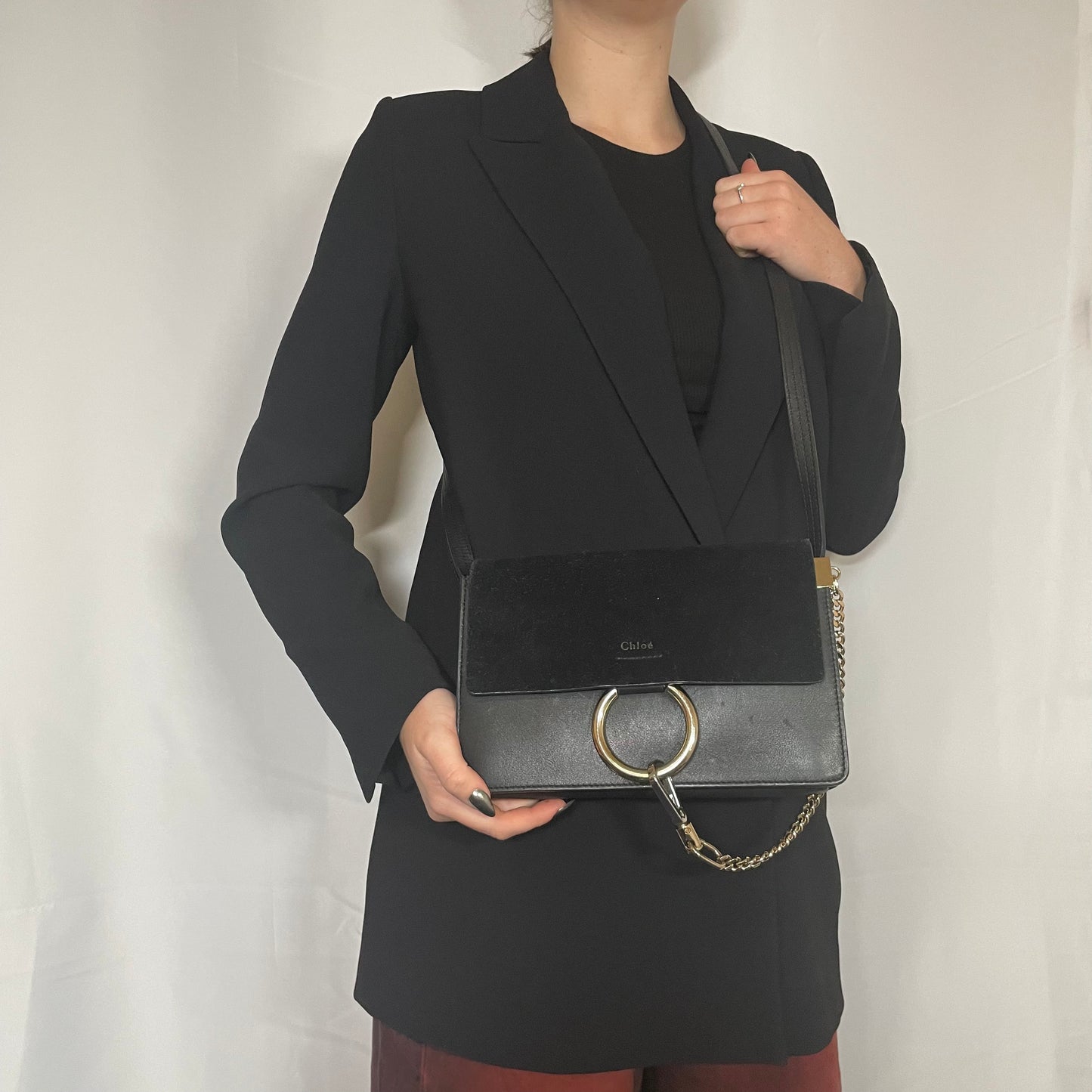 Chloe Small Faye Black Suede/Leather