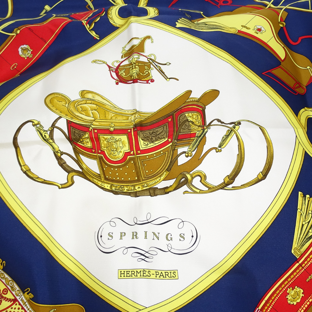 Hermes Springs Navy 100% Silk Scarf 90