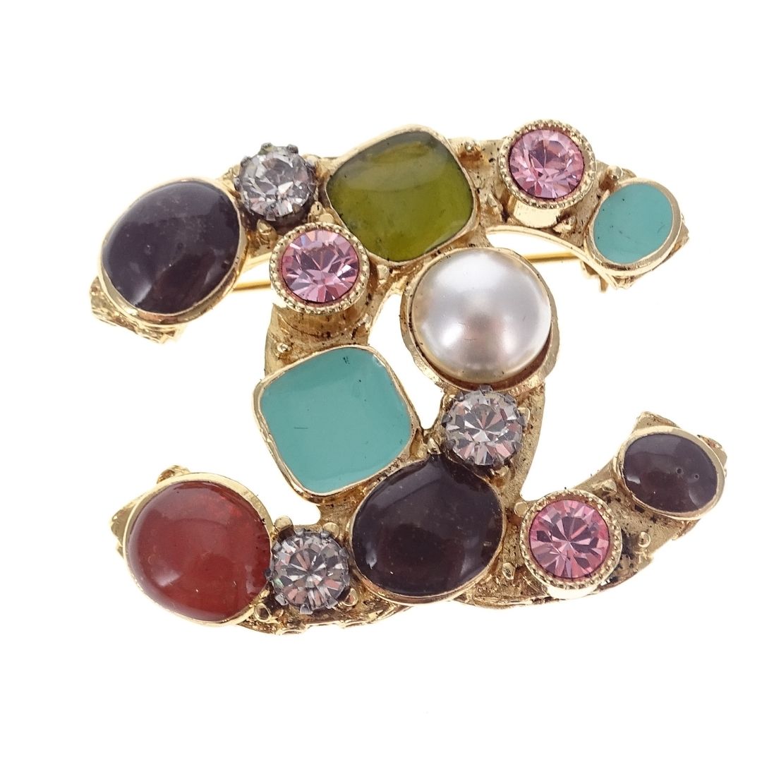 Chanel Rhinestone & Strass Brooch Multicolour & Gold 2005