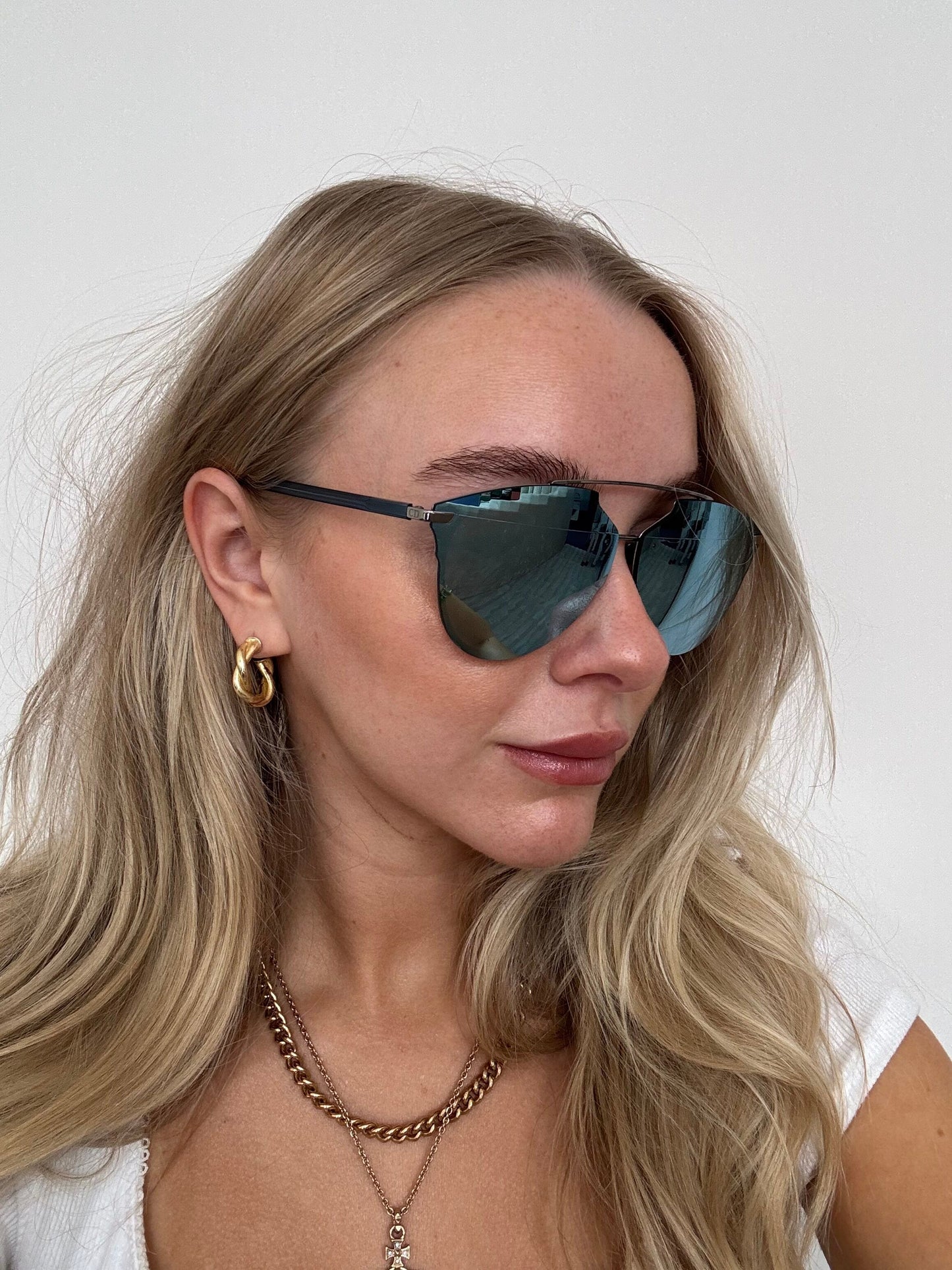 Dior DiorReflected Silver and Blue Pixel Mirror Pilot Sunglasses