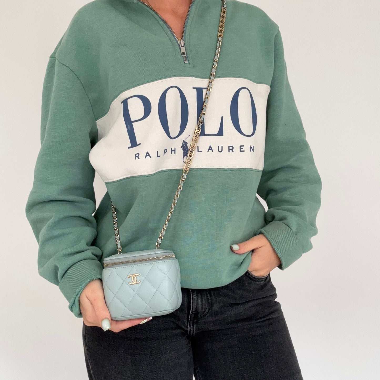 Chanel Vanity Mini Duck Egg Blue Caviar CC Chain Detail 2021