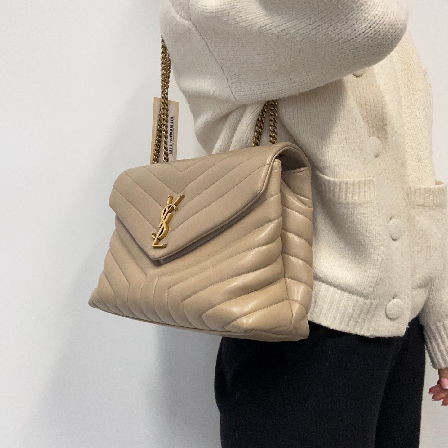Saint Laurent Loulou Medium Beige Chevron