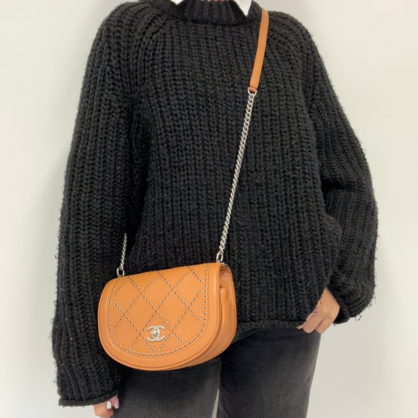 Chanel Coco Eyelets Saddle Bag Tan 2018