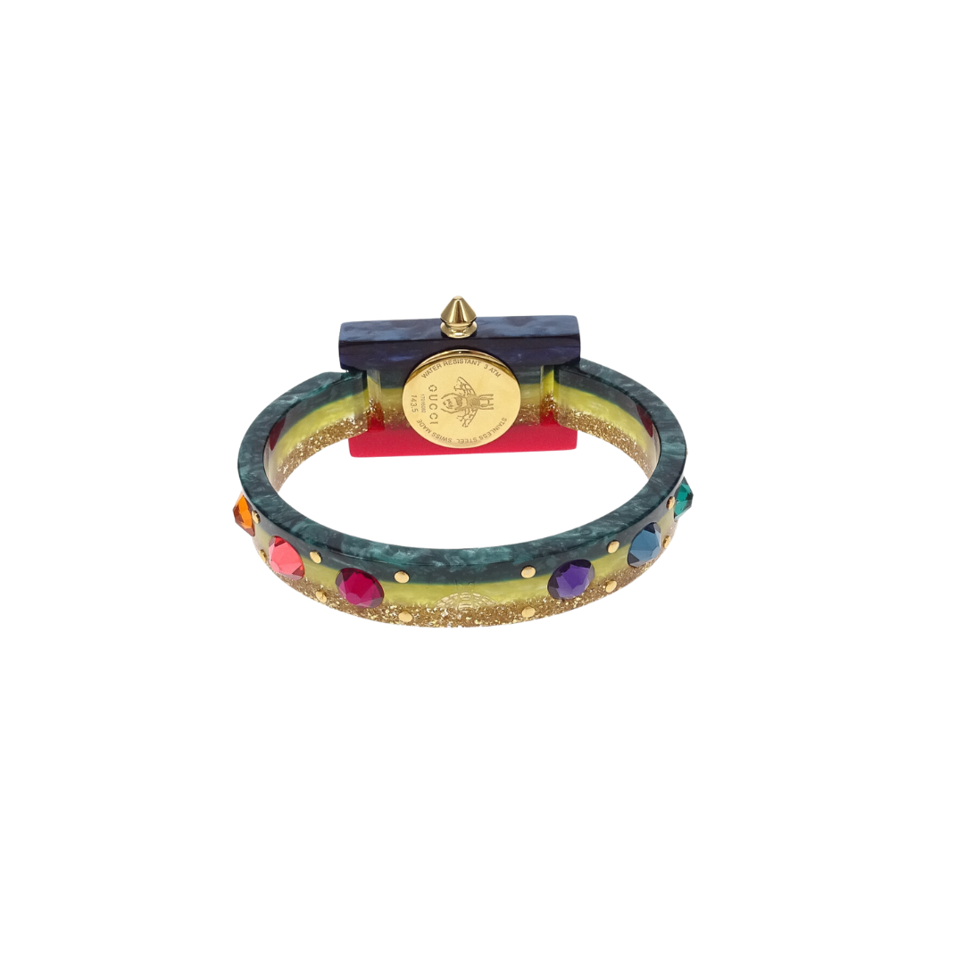 Gucci Swiss Rainbow Plexiglass and Goldtone Watch