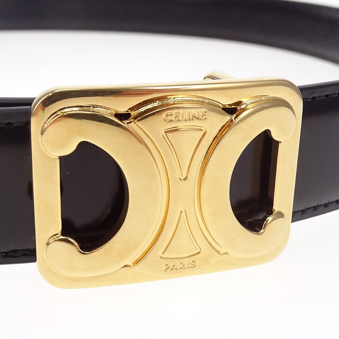 Celine Reversible Framed Triomphe Belt Black Calfskin and Lizard Embossed (85cm)