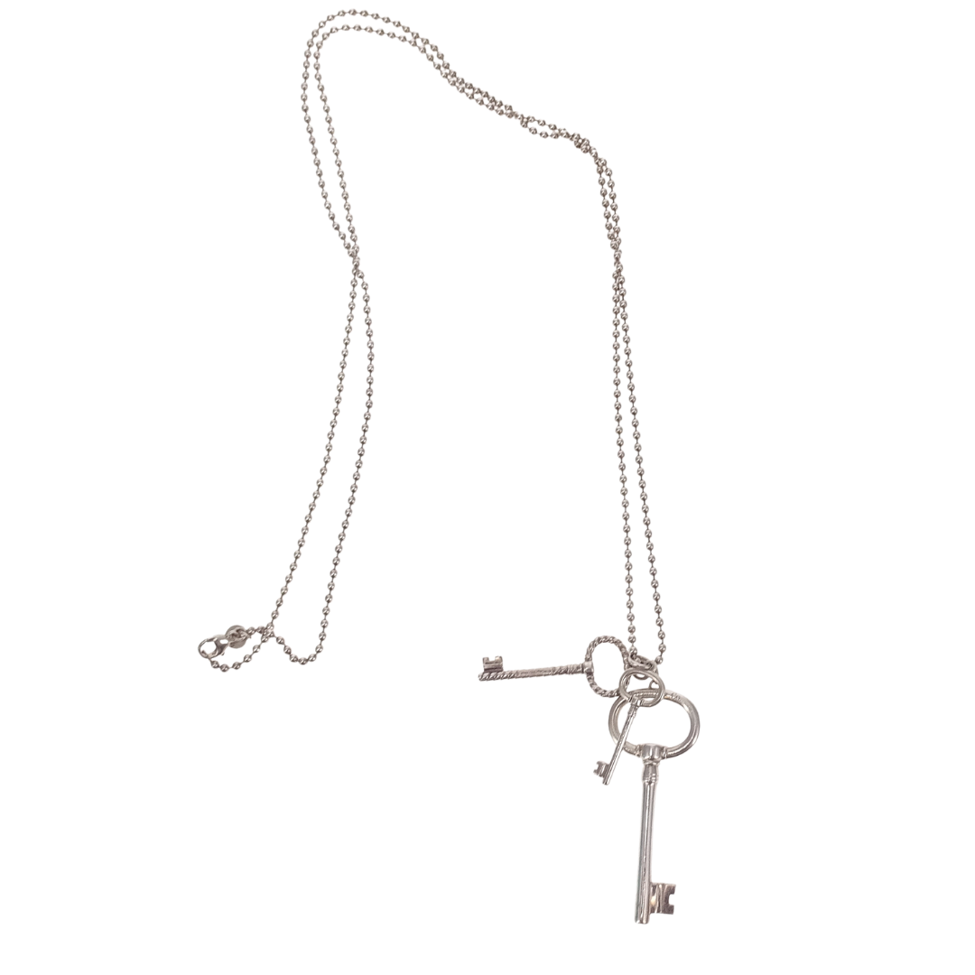 Tiffany & Co 3 Key Necklace with Beaded Chain Sterling Silver