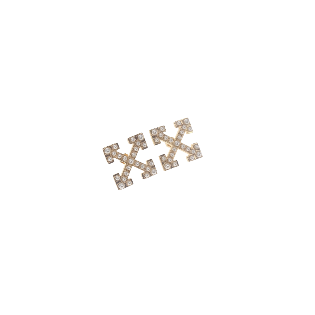 Off-White Pearl Embellished Logo Oversized Earrings