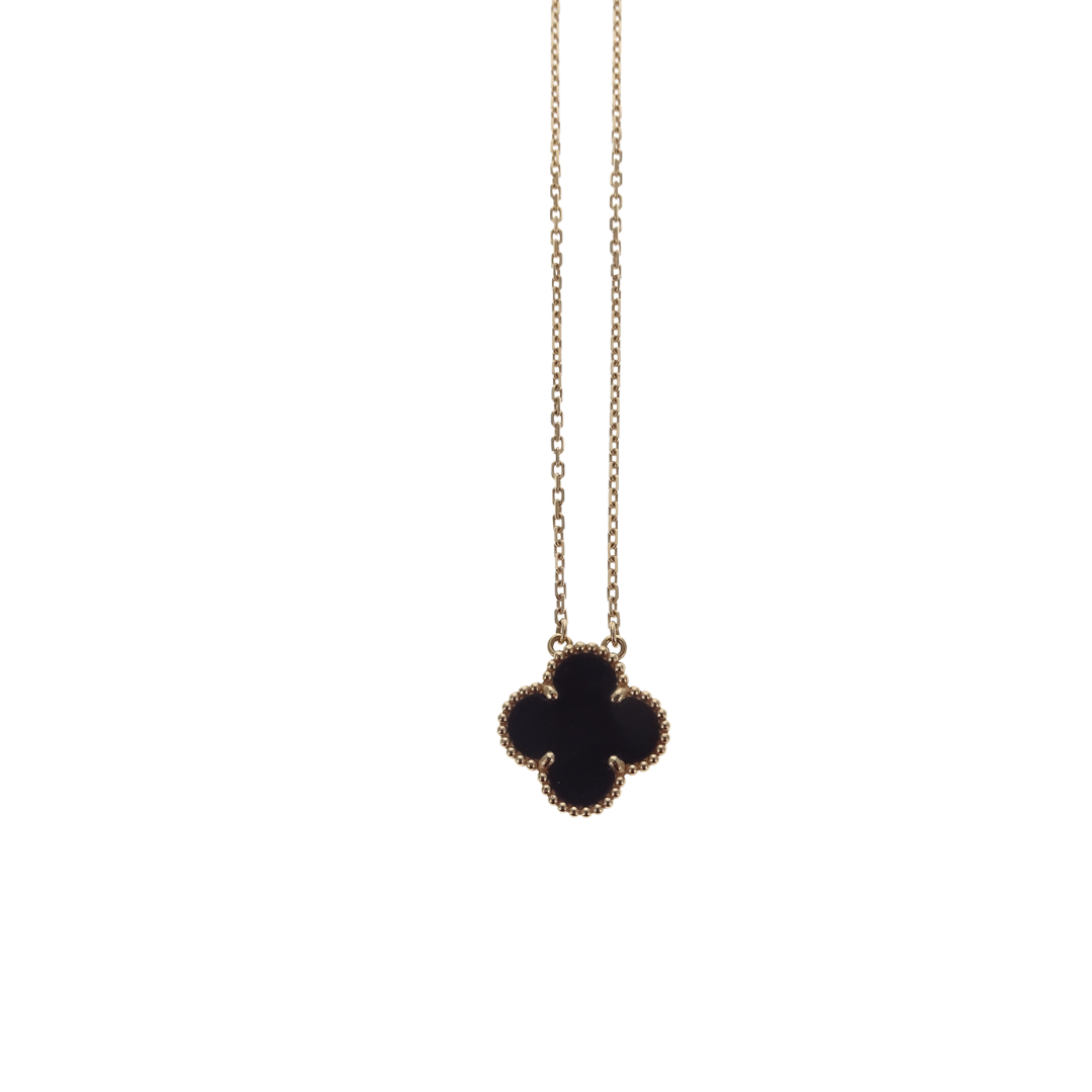 Van Cleef & Arpels 18K Yellow Gold and Onyx Vintage Alhambra Pendant