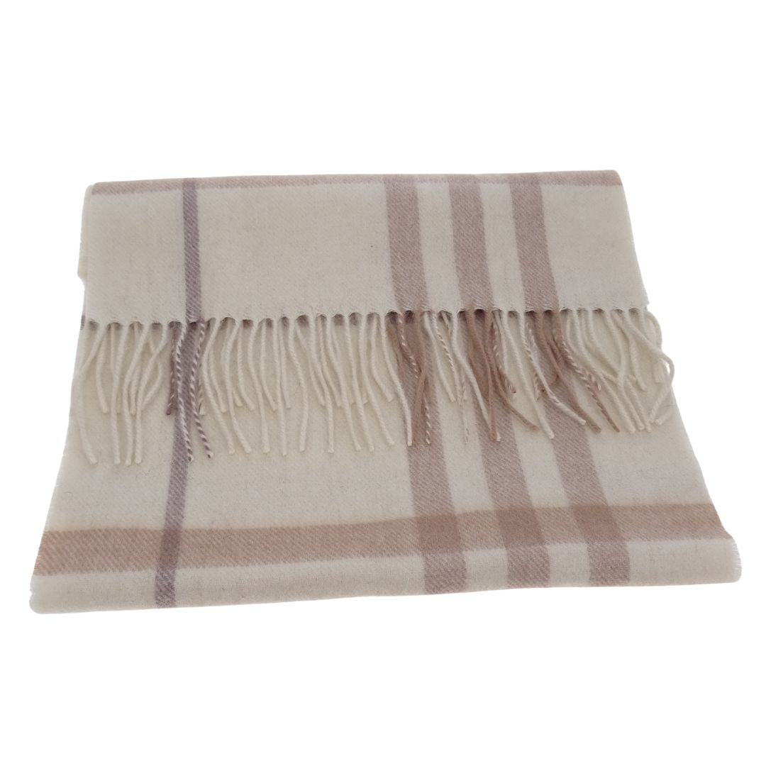 Burberry Cashmere Scarf Vintage Ivory & Beige Check