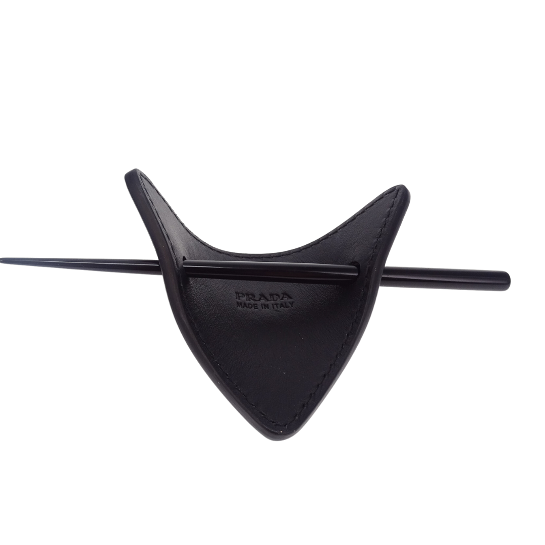 Prada Black Leather Hair Clip