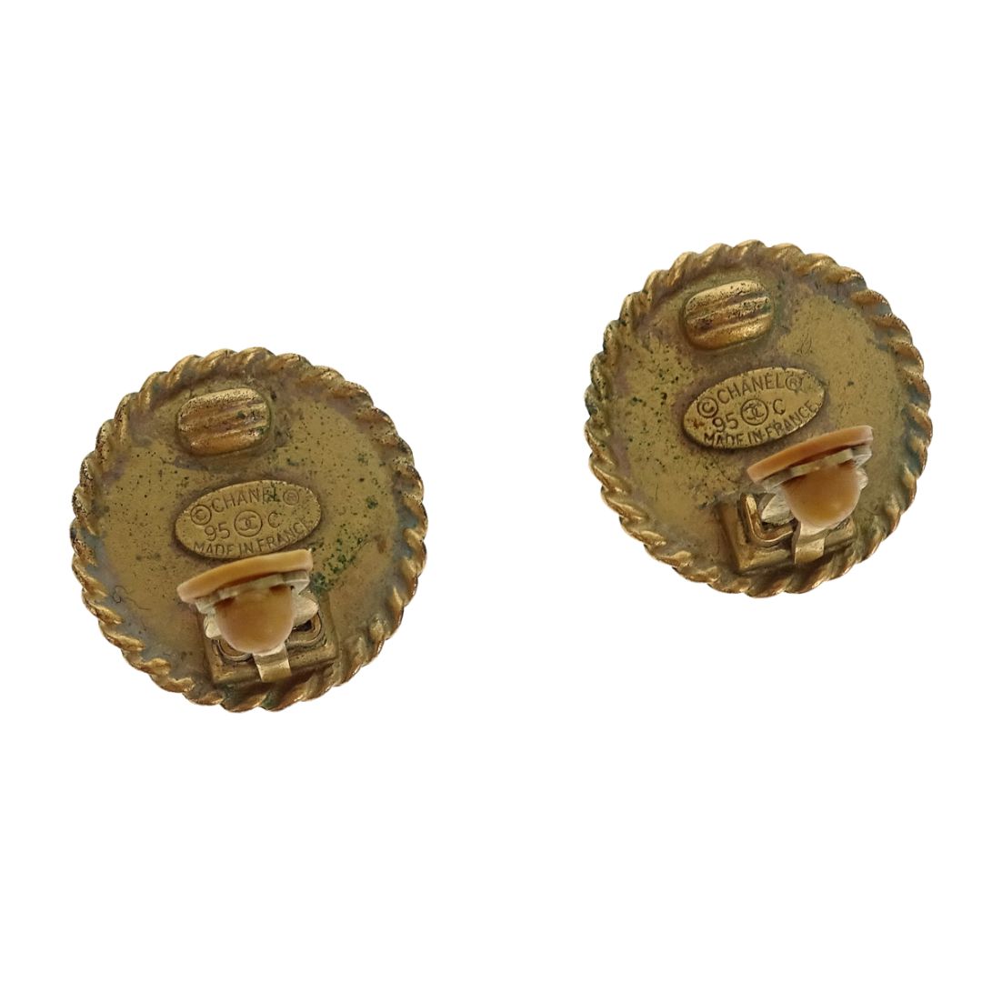 Chanel 95C Vintage Boucle Clip On Earrings Black & Gold