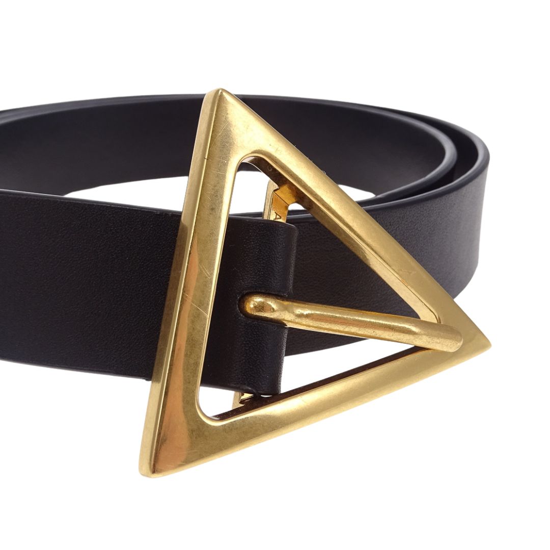 Bottega Veneta Black Leather Triangle Belt 80cm 32"