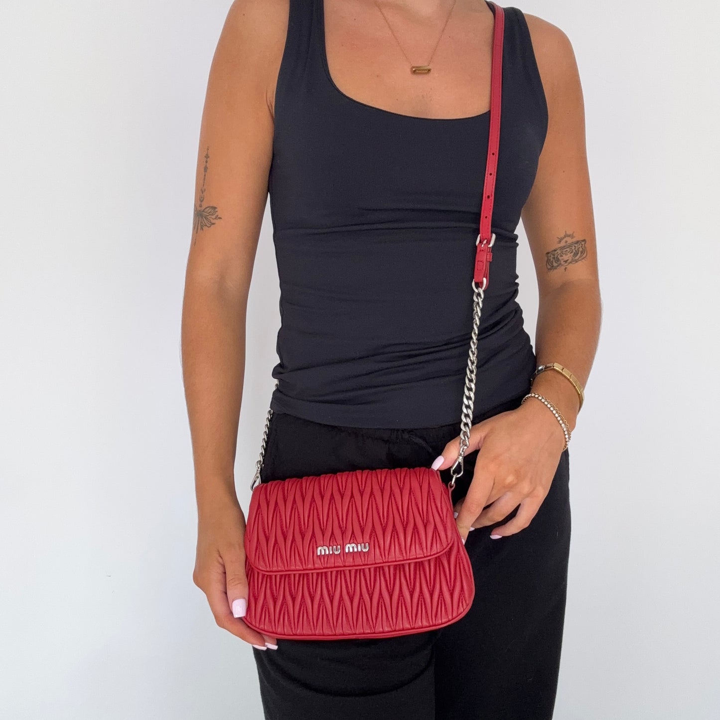 Miu Miu Flap Crossbody Red Matelasse SHW
