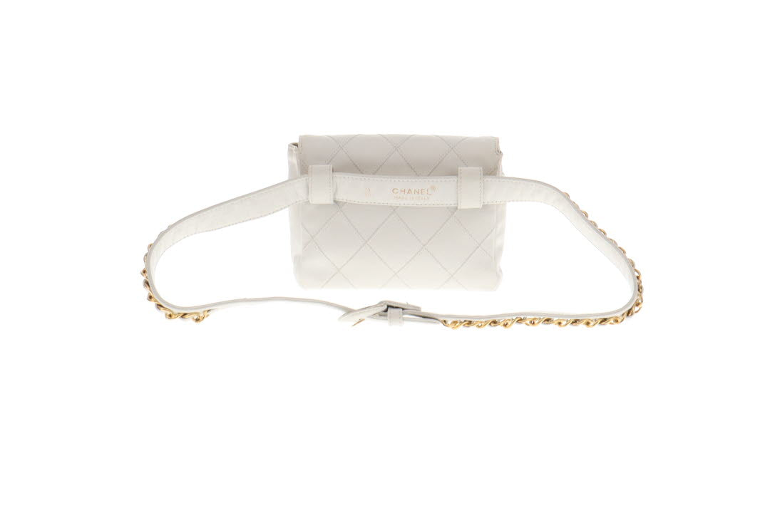 Chanel Vintage White Diamond Stitch Waist Bag