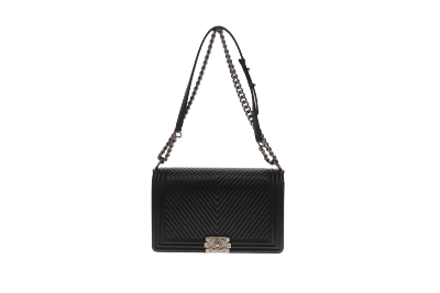 Chanel Black Calf Le Boy Bag Chevron Large