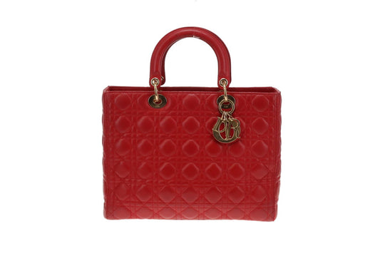 Dior Lady Dior Red Lambskin Large 2013