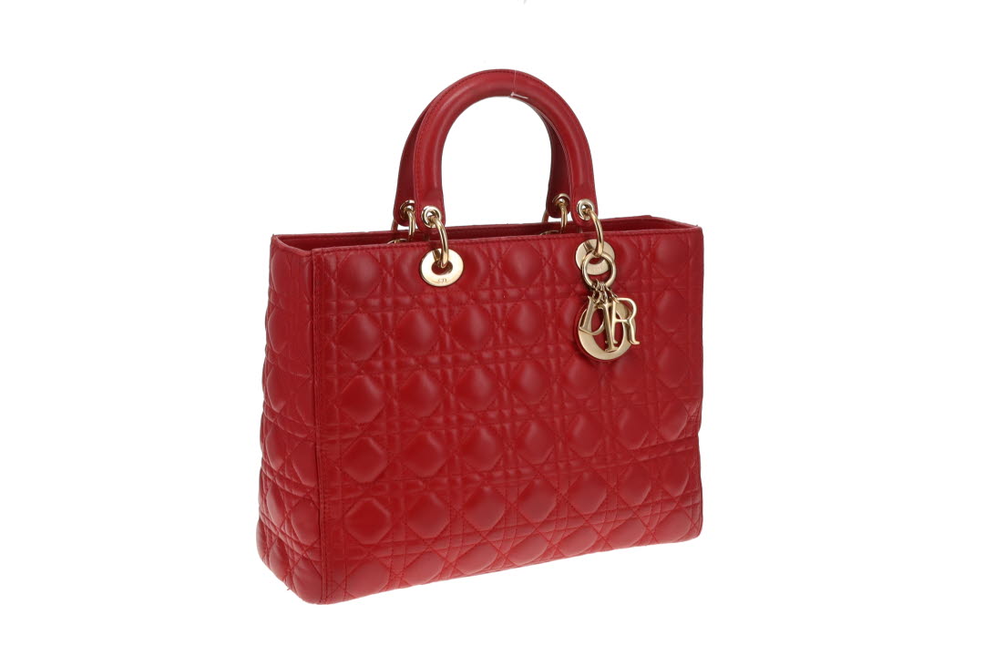 Dior Lady Dior Red Lambskin Large 2013