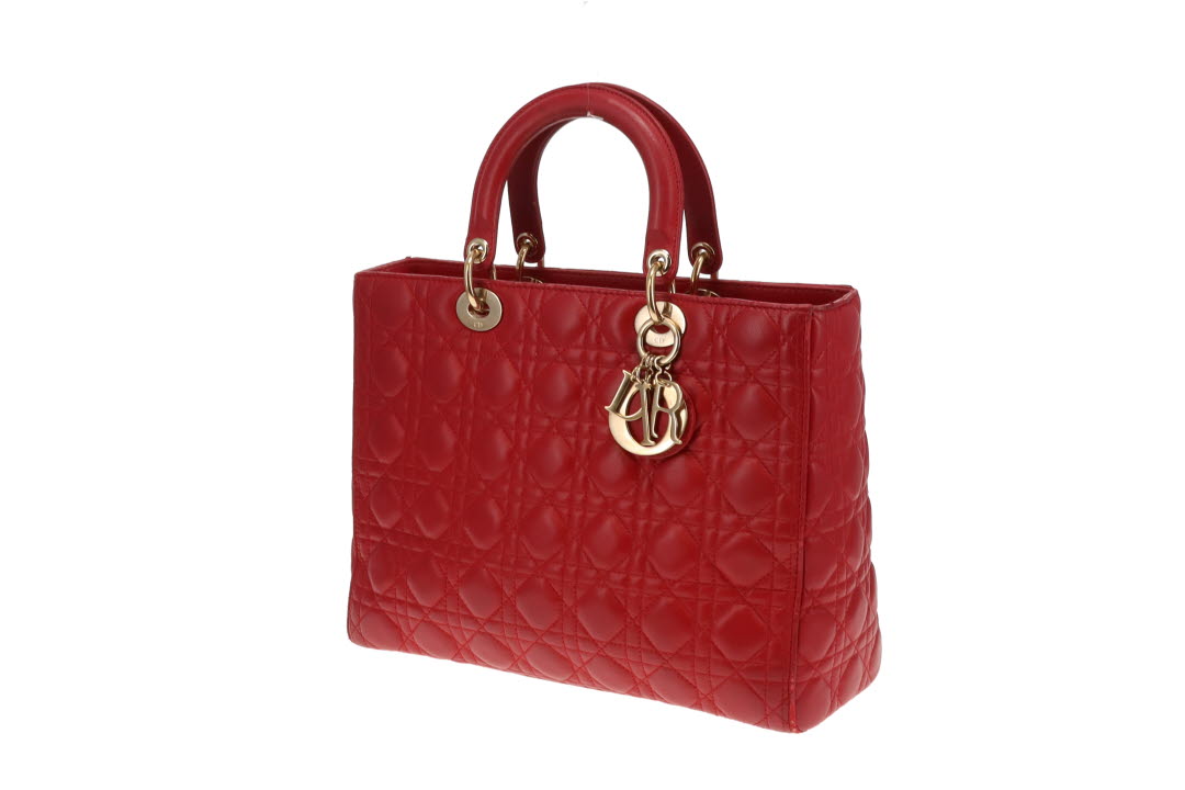 Dior Lady Dior Red Lambskin Large 2013