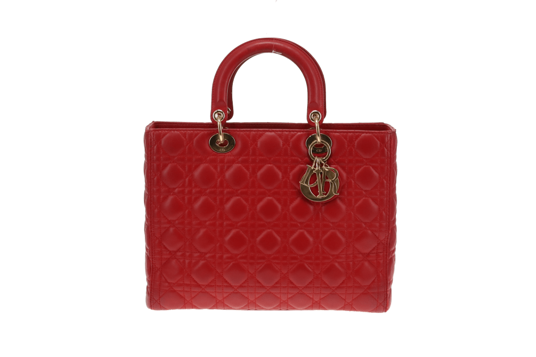 Dior Lady Dior Red Lambskin Large 2013